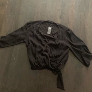 Abercrombie Black Flutter Sleeve Crop Top NWT